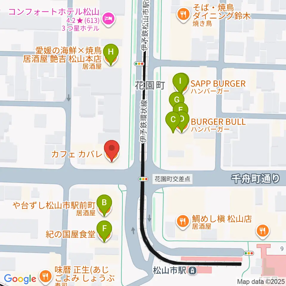 マツヤマ楽器周辺のファミレス・ファーストフード一覧地図