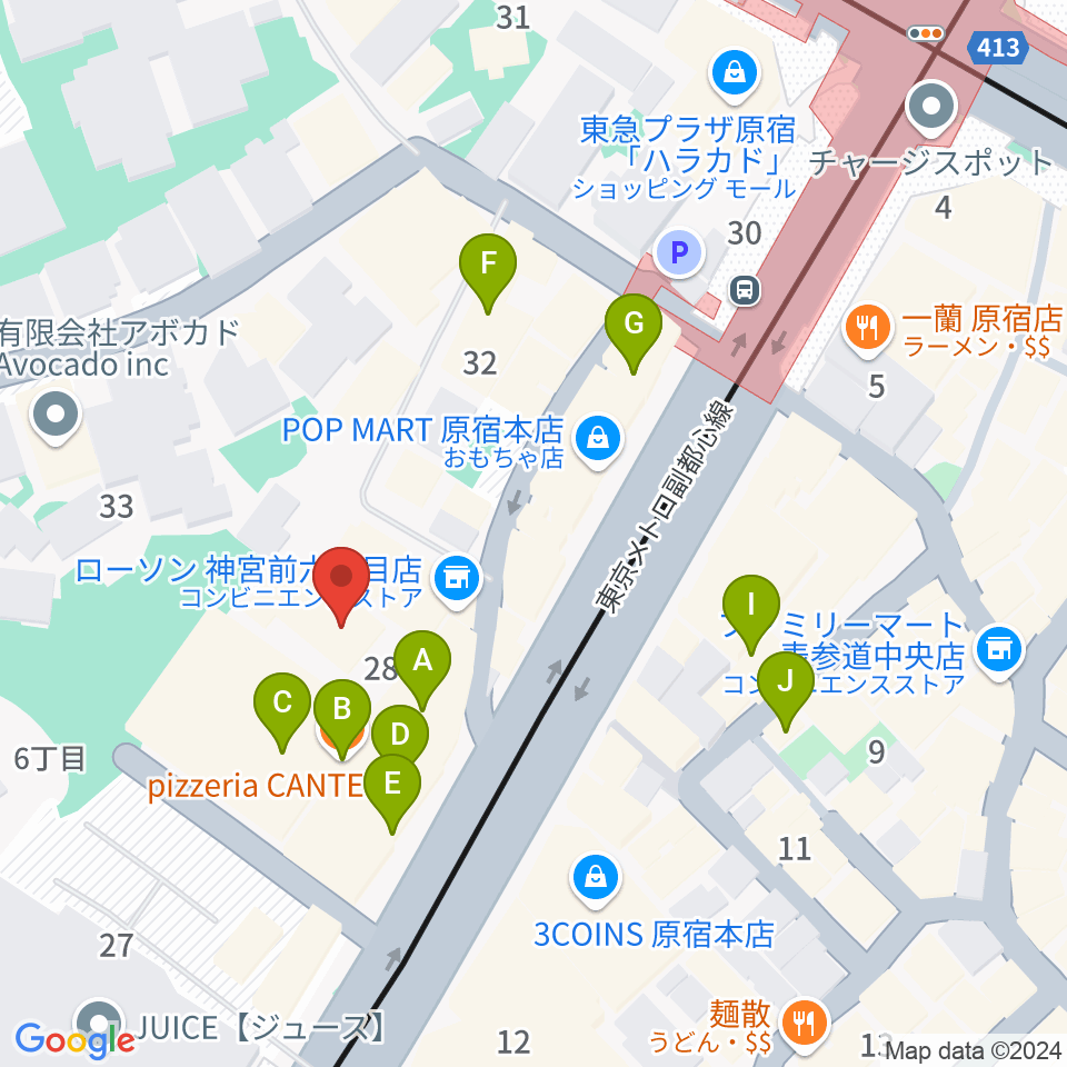 原宿 松下工房周辺のファミレス・ファーストフード一覧地図