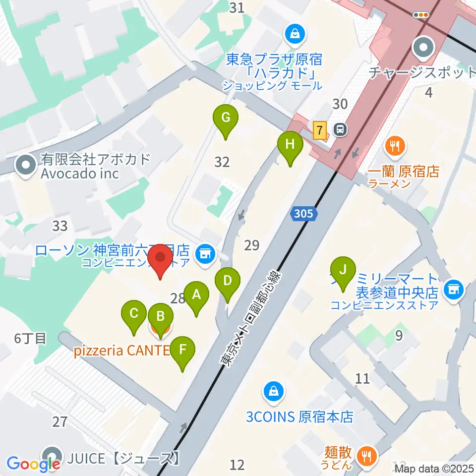 原宿 松下工房周辺のファミレス・ファーストフード一覧地図