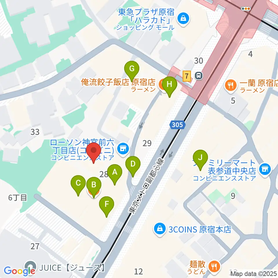 原宿 松下工房周辺のファミレス・ファーストフード一覧地図
