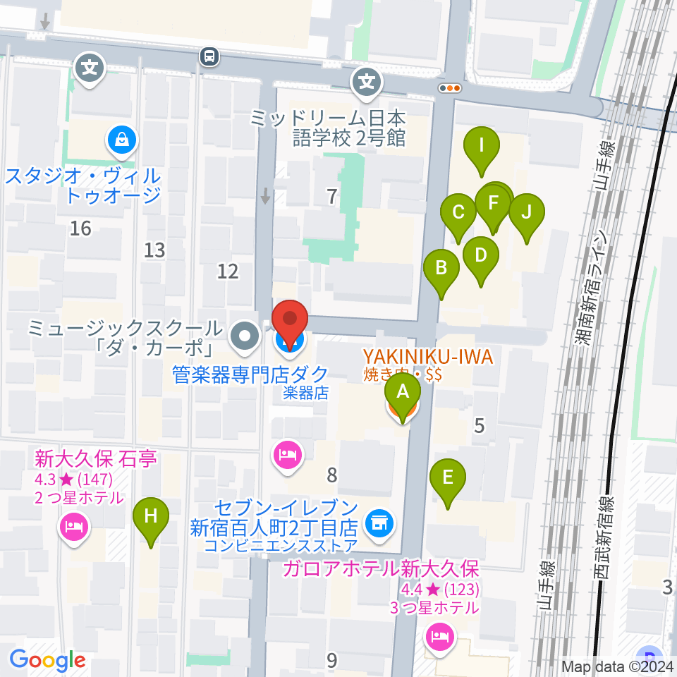 管楽器専門店ダク周辺のファミレス・ファーストフード一覧地図