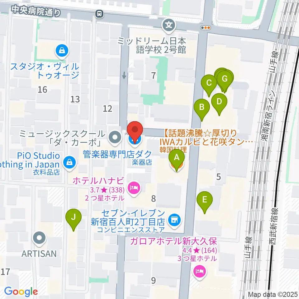 管楽器専門店ダク周辺のファミレス・ファーストフード一覧地図