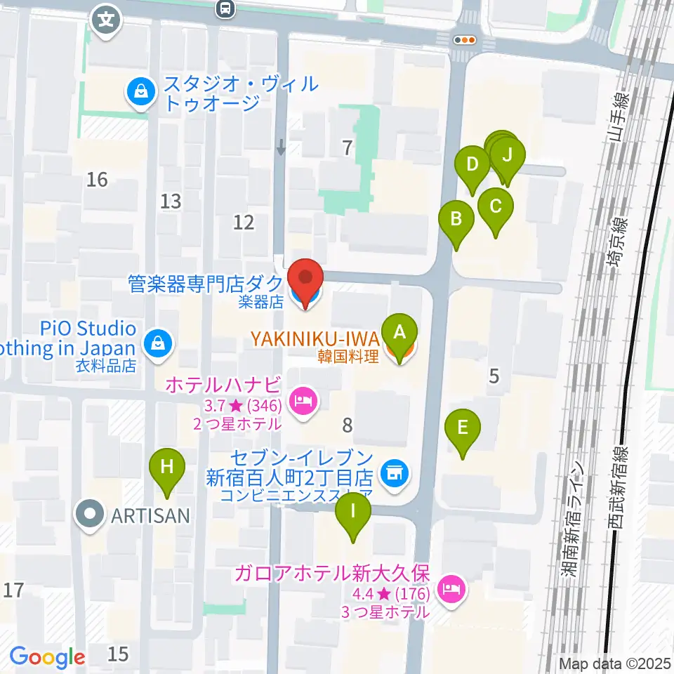 管楽器専門店ダク周辺のファミレス・ファーストフード一覧地図