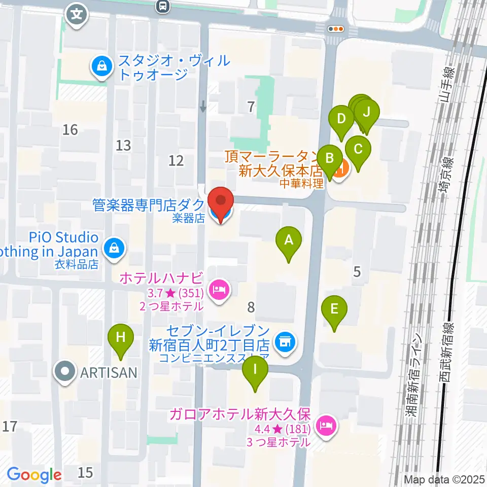 管楽器専門店ダク周辺のファミレス・ファーストフード一覧地図