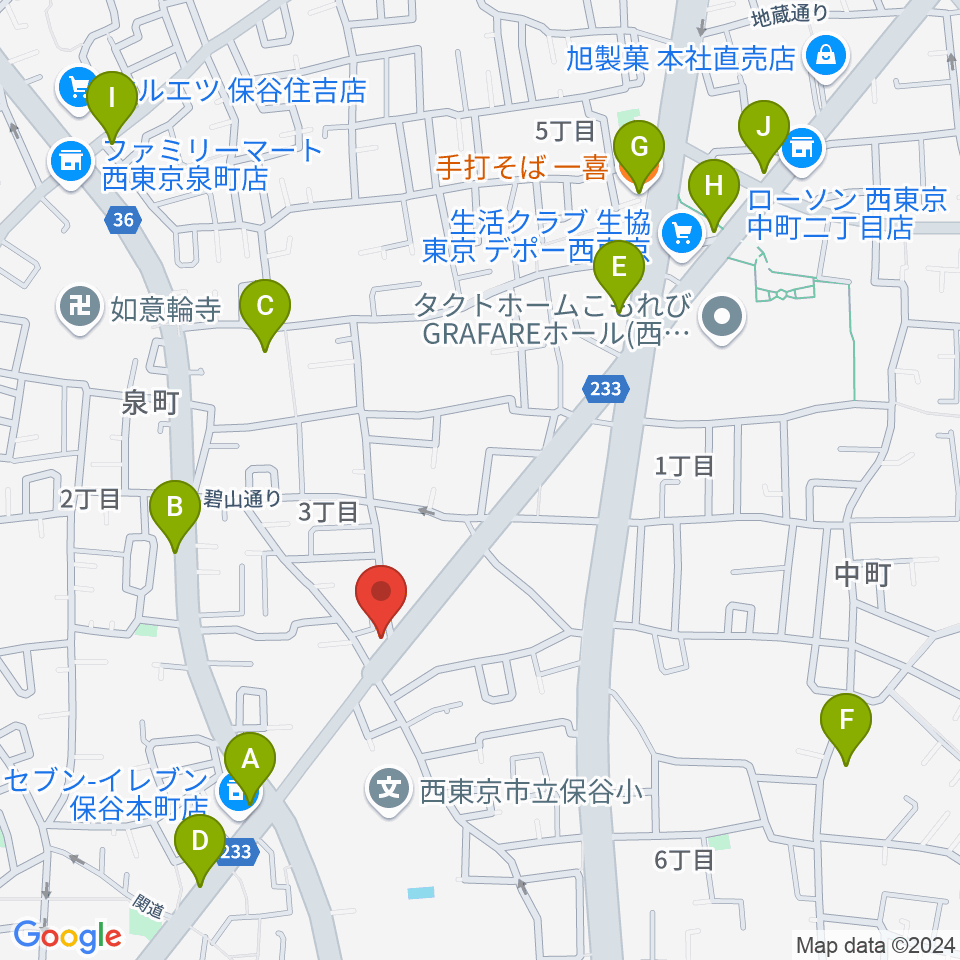 イダ･ギター工房周辺のファミレス・ファーストフード一覧地図