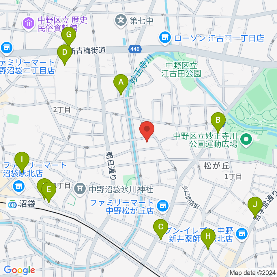 広田ピアノサービス周辺のファミレス・ファーストフード一覧地図