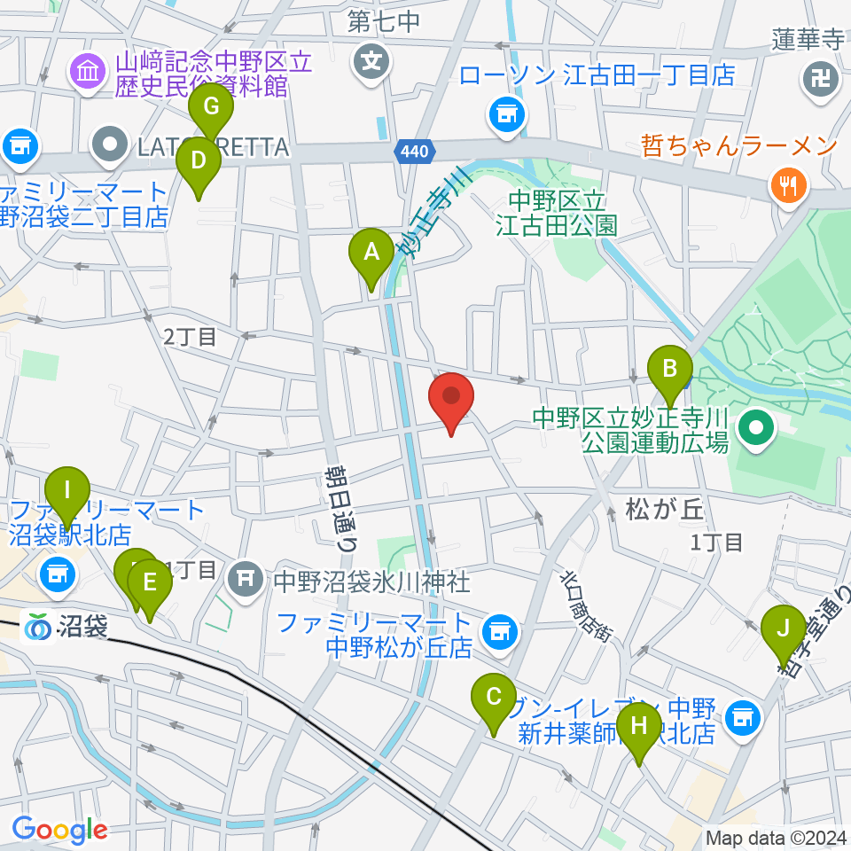 広田ピアノサービス周辺のファミレス・ファーストフード一覧地図