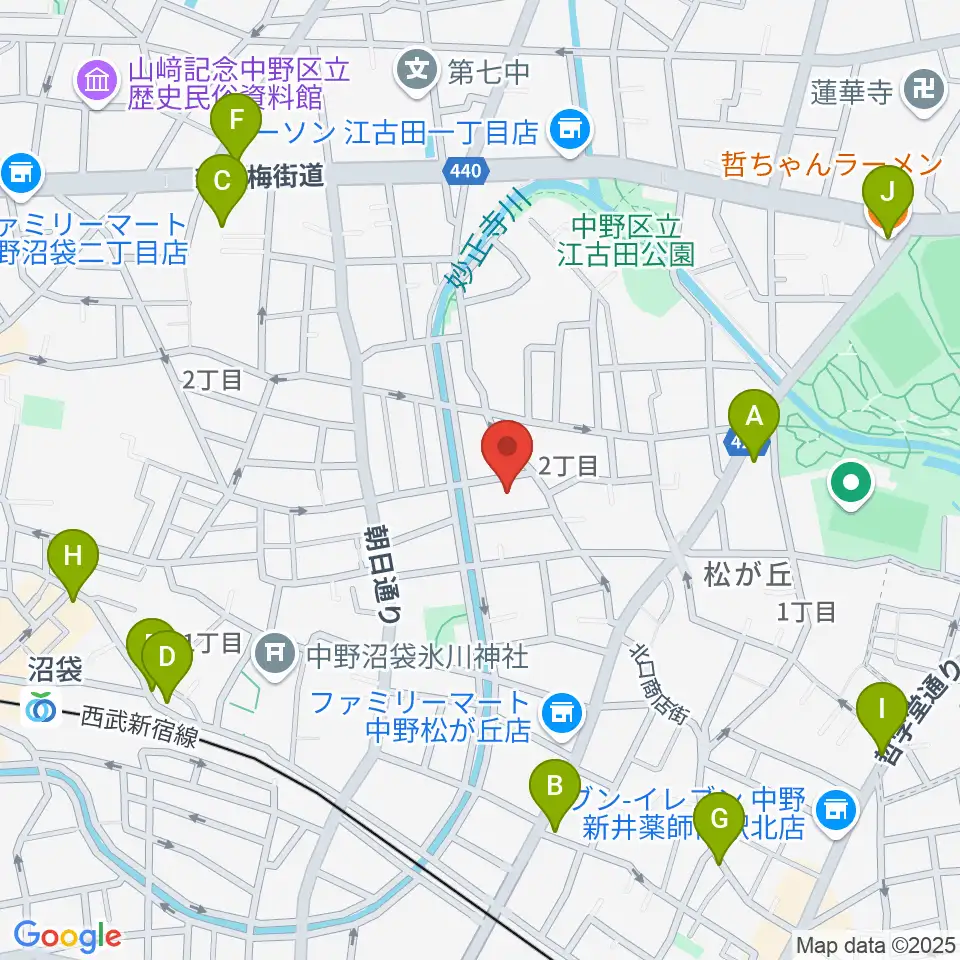 広田ピアノサービス周辺のファミレス・ファーストフード一覧地図