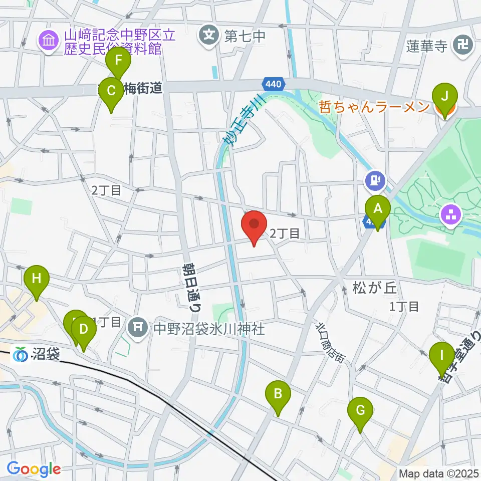 広田ピアノサービス周辺のファミレス・ファーストフード一覧地図