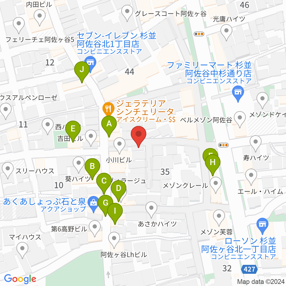 ヒストリークギターズ周辺のファミレス・ファーストフード一覧地図