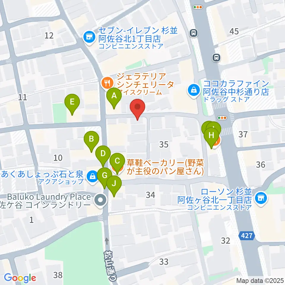 ヒストリークギターズ周辺のファミレス・ファーストフード一覧地図