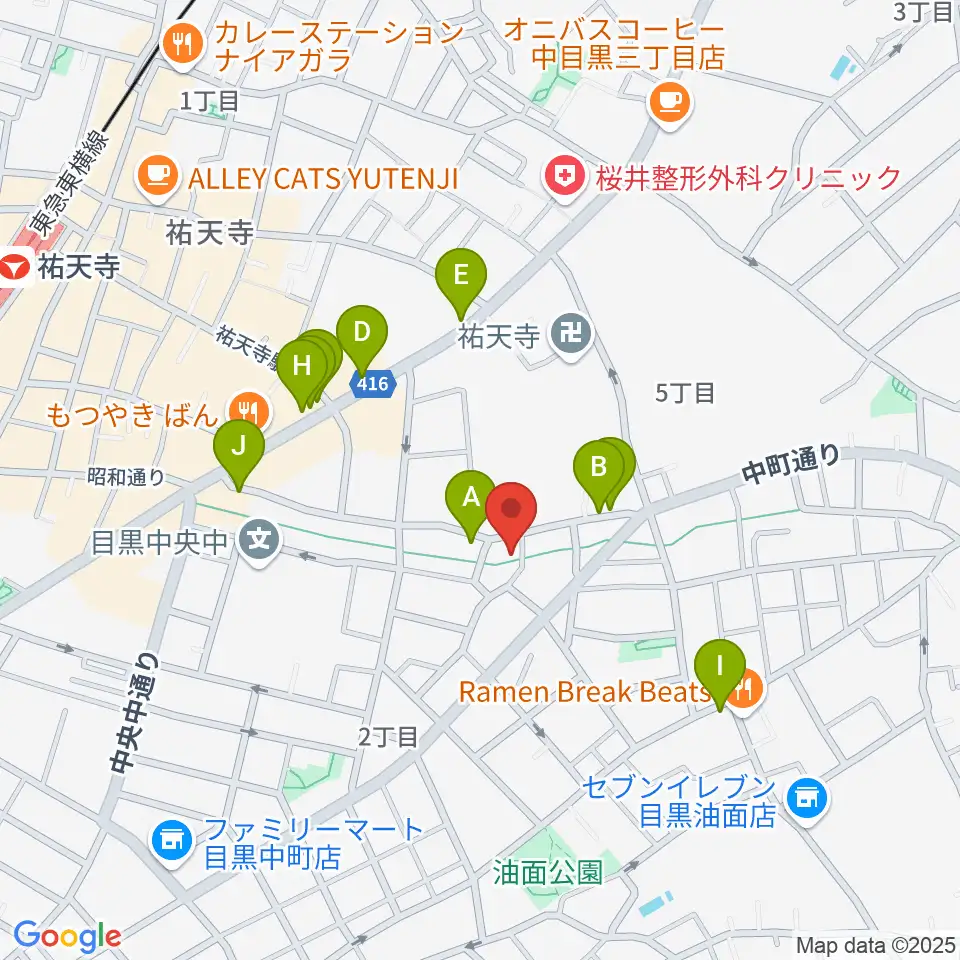 エビスギャング周辺のファミレス・ファーストフード一覧地図