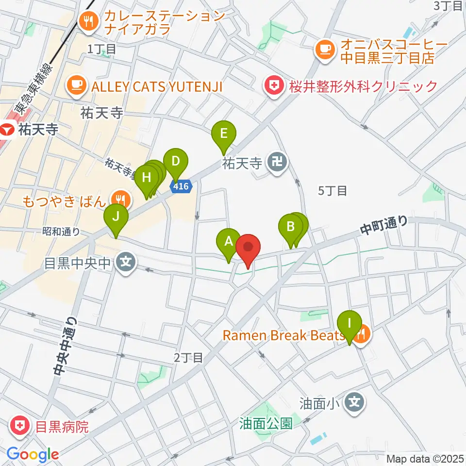 エビスギャング周辺のファミレス・ファーストフード一覧地図