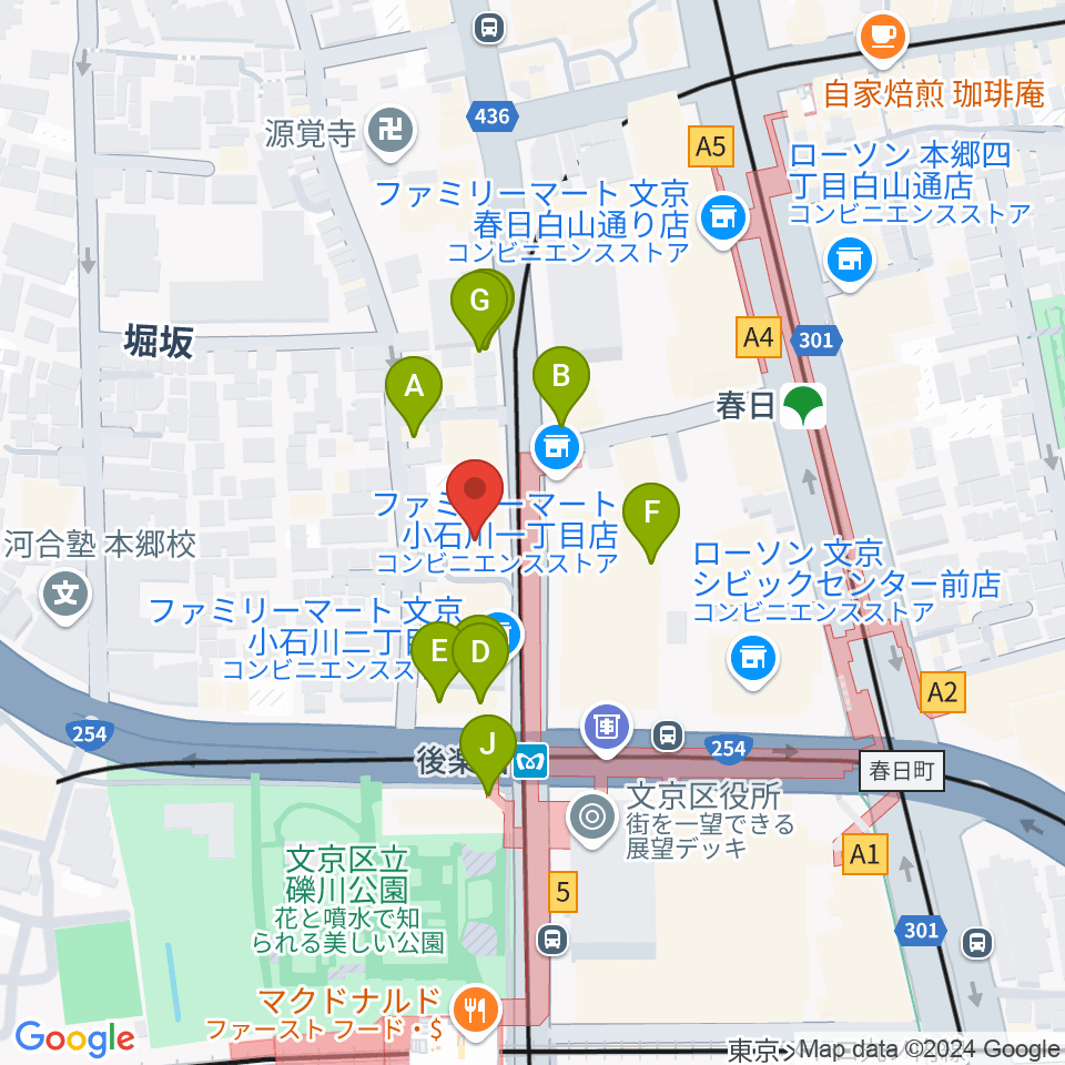 文京楽器周辺のファミレス・ファーストフード一覧地図