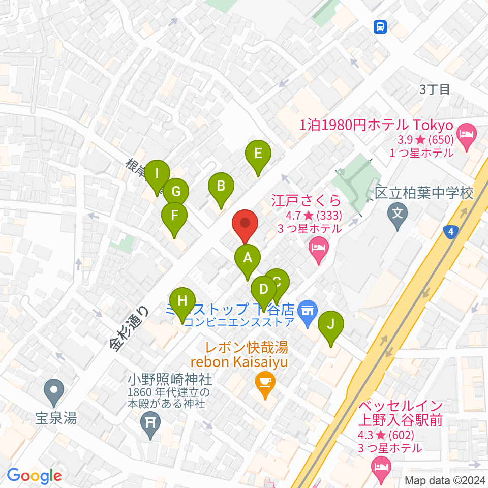 ギターショップ アウラ周辺のファミレス・ファーストフード一覧地図