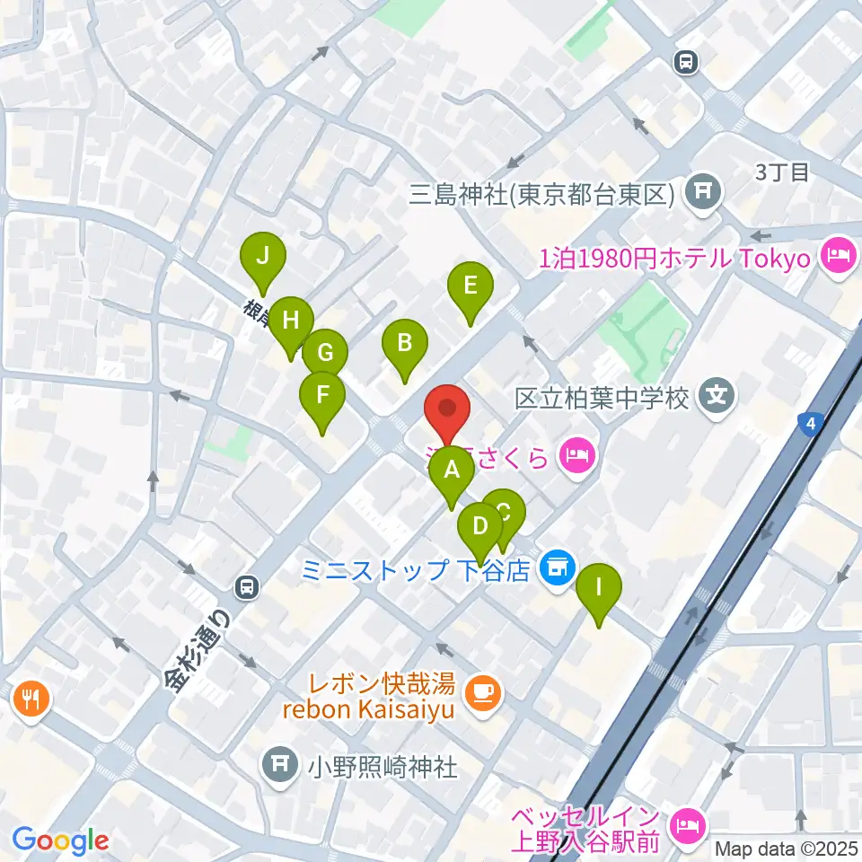 ギターショップ アウラ周辺のファミレス・ファーストフード一覧地図