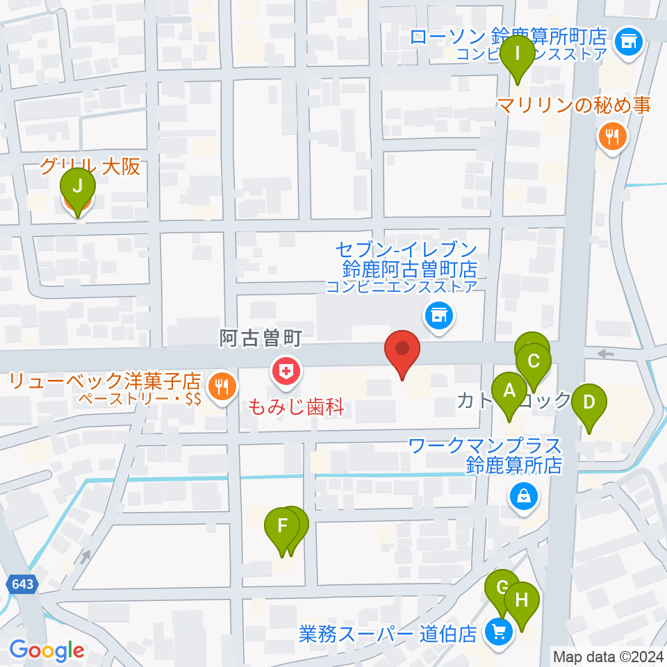 朝日楽器周辺のファミレス・ファーストフード一覧地図