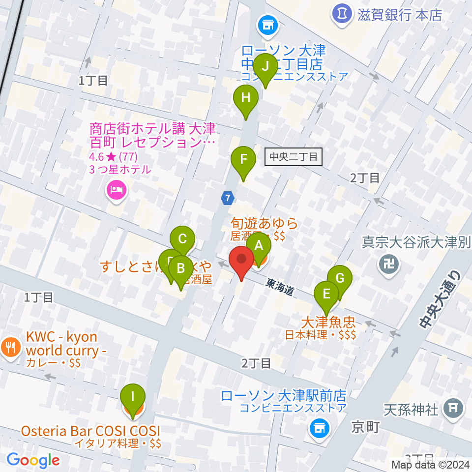 初音屋楽器周辺のファミレス・ファーストフード一覧地図