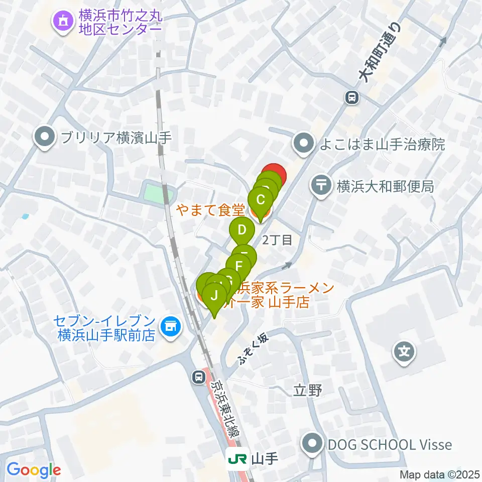 エルモア周辺のファミレス・ファーストフード一覧地図