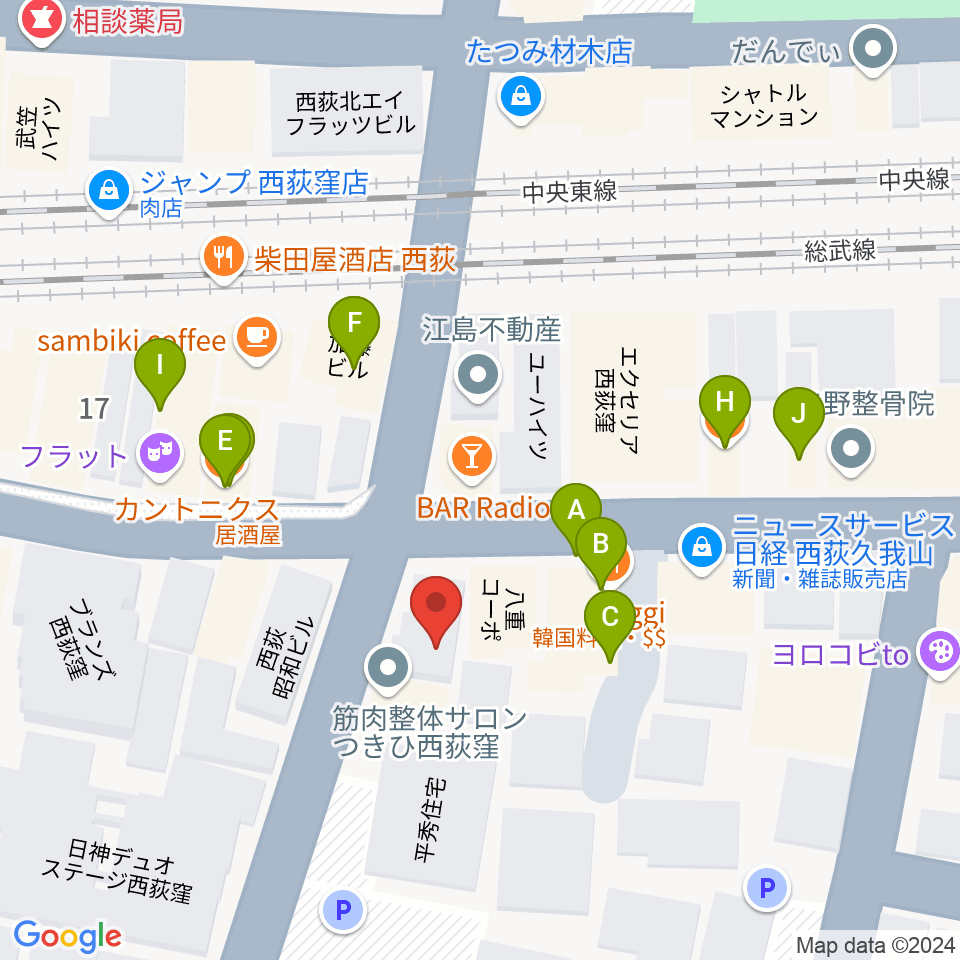 ギターショップG&M周辺のファミレス・ファーストフード一覧地図