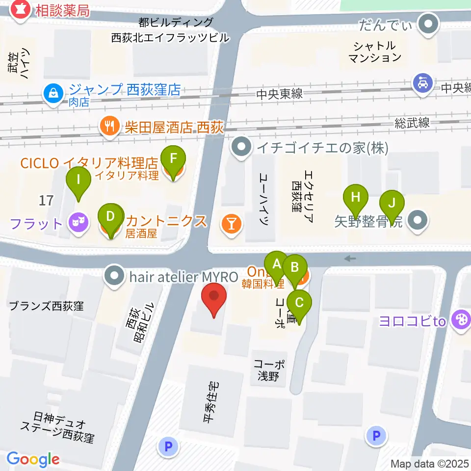 ギターショップG&M周辺のファミレス・ファーストフード一覧地図