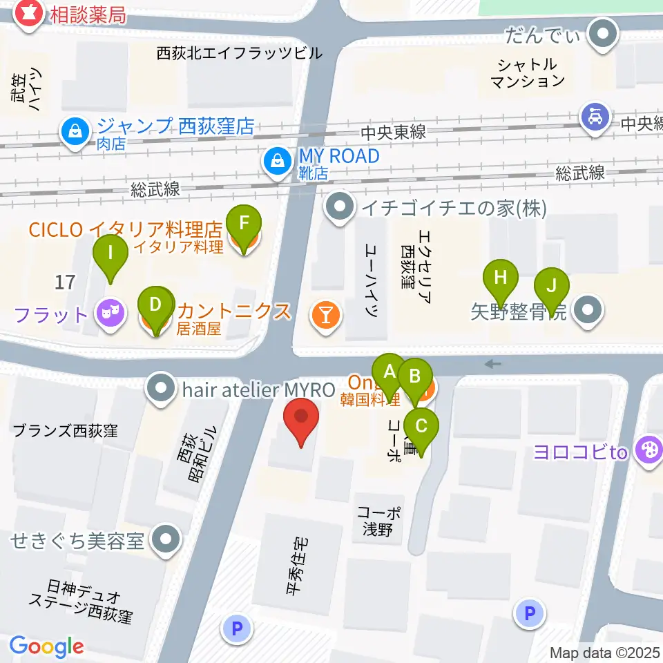 ギターショップG&M周辺のファミレス・ファーストフード一覧地図