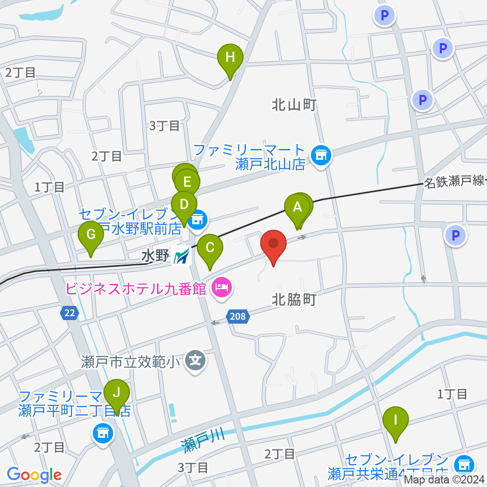 ギターショップ弦屋周辺のファミレス・ファーストフード一覧地図