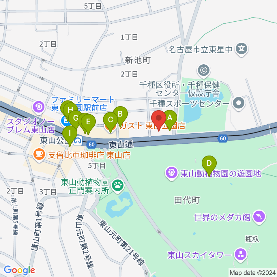 磯貝工房周辺のファミレス・ファーストフード一覧地図