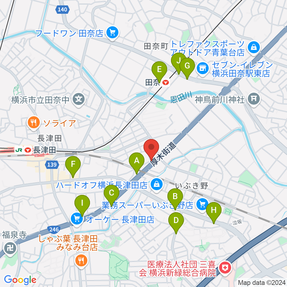 管楽器工房 ブレーザーシュトラッセ周辺のファミレス・ファーストフード一覧地図