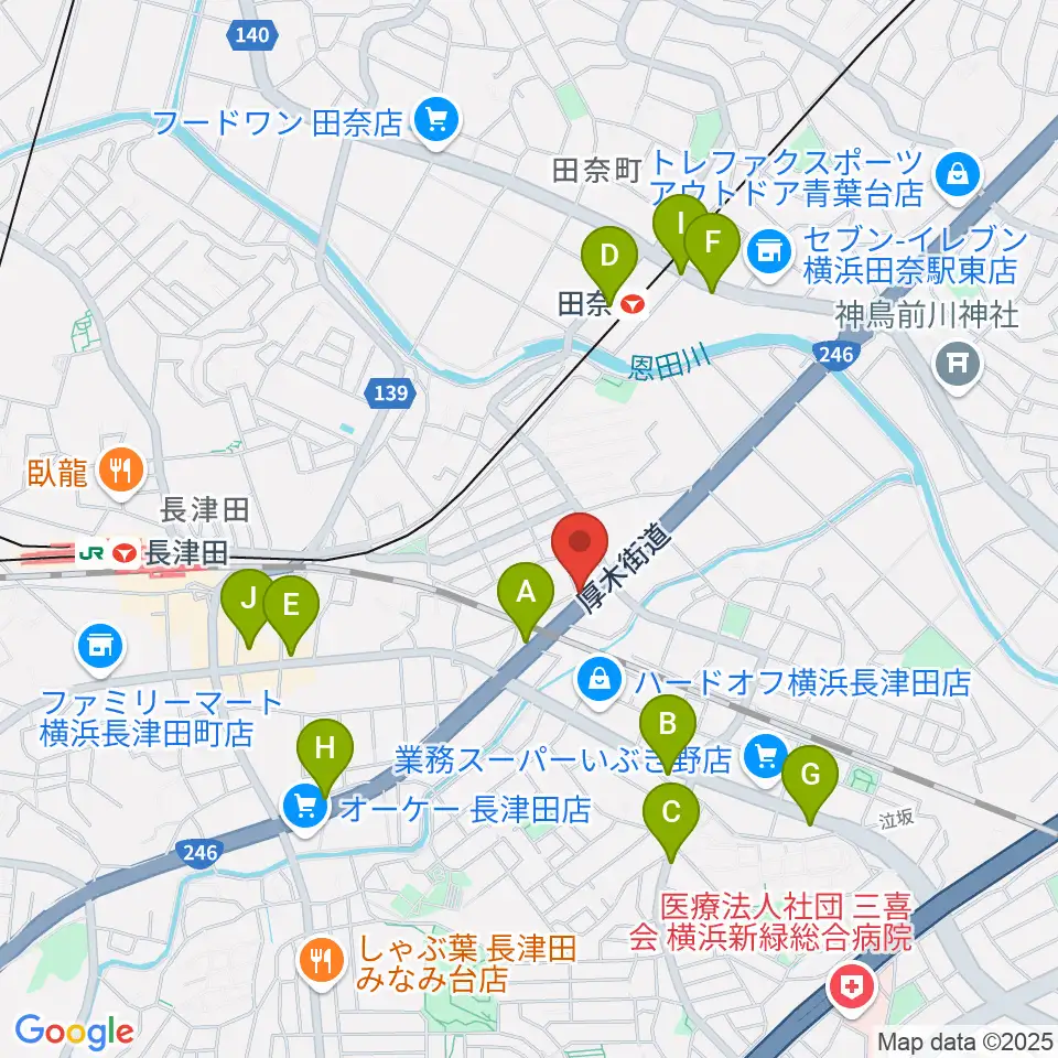 管楽器工房 ブレーザーシュトラッセ周辺のファミレス・ファーストフード一覧地図