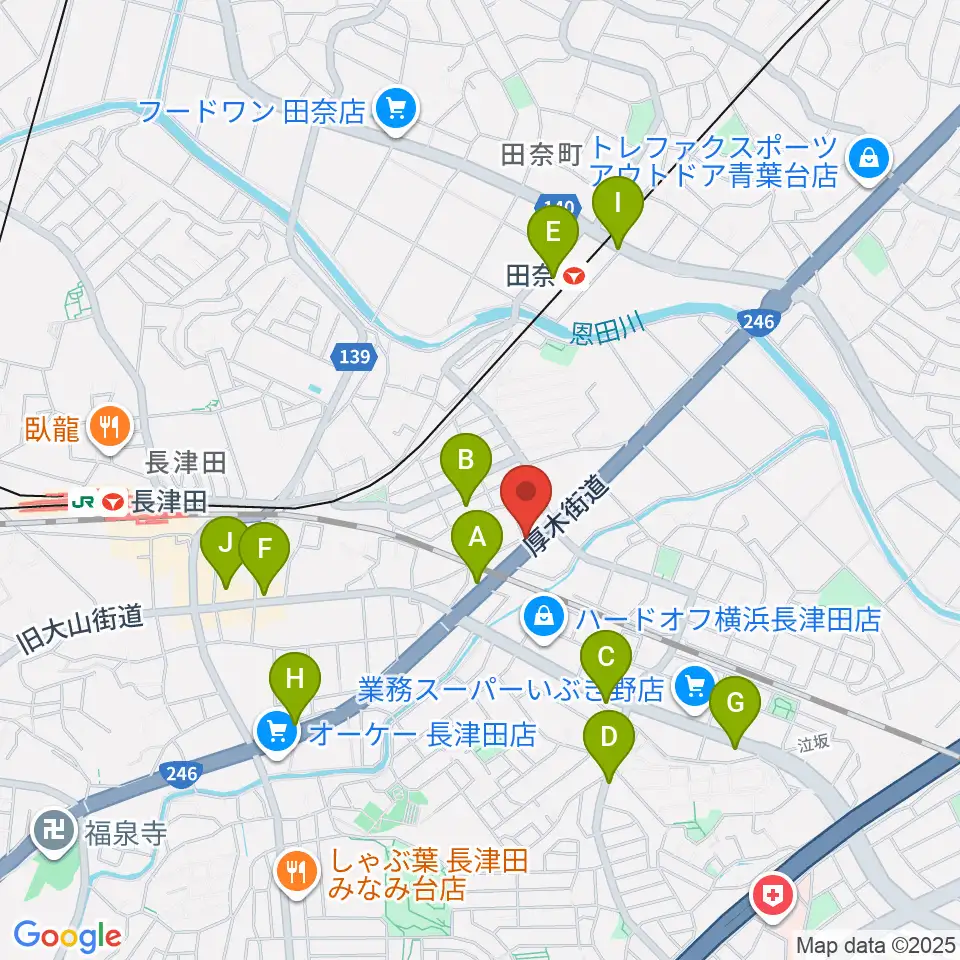 管楽器工房 ブレーザーシュトラッセ周辺のファミレス・ファーストフード一覧地図