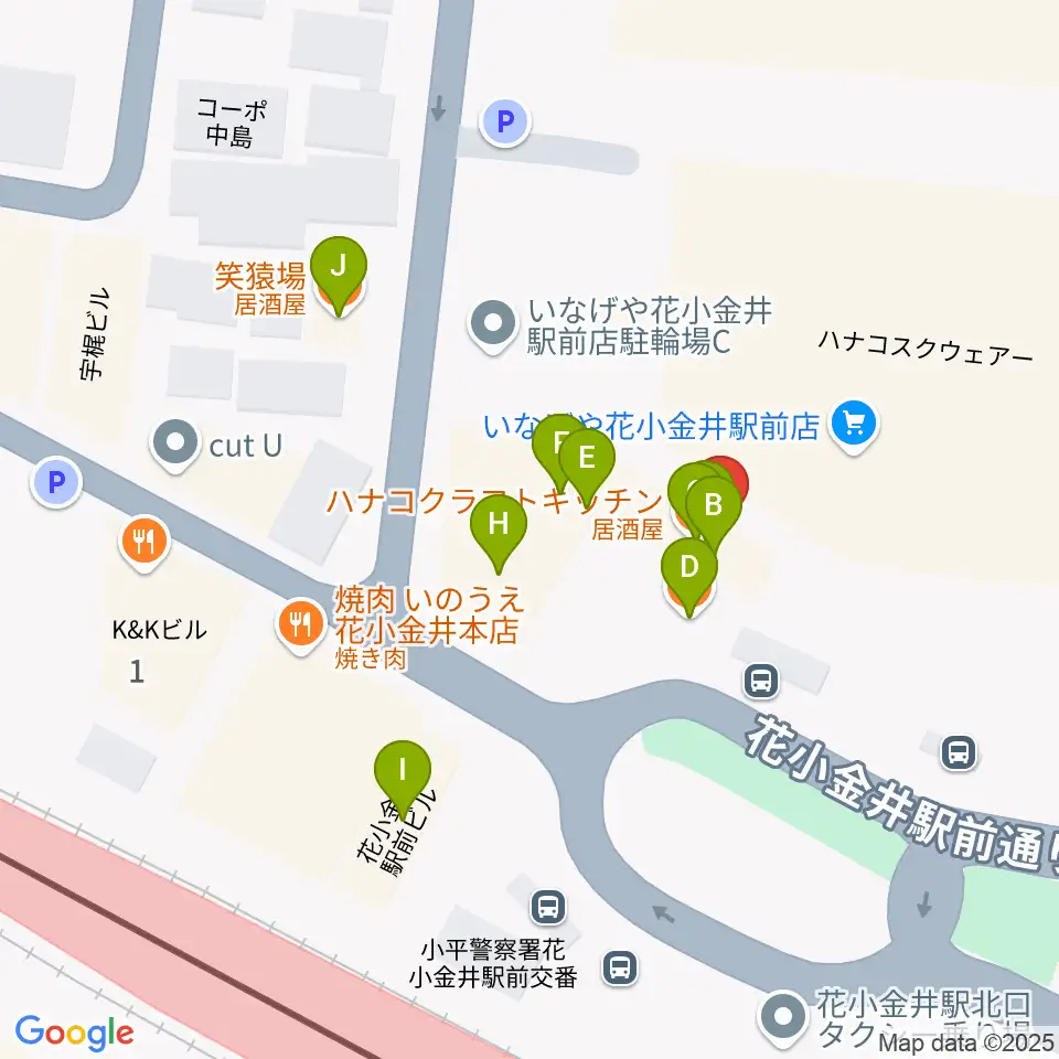 花小金井GUITAR REPAIR周辺のファミレス・ファーストフード一覧地図
