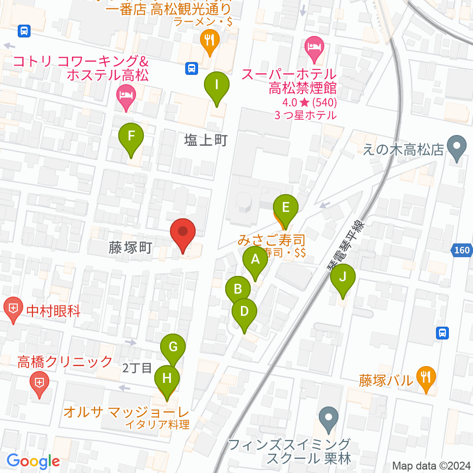 管楽器専門店ミュージカルヒロ周辺のファミレス・ファーストフード一覧地図