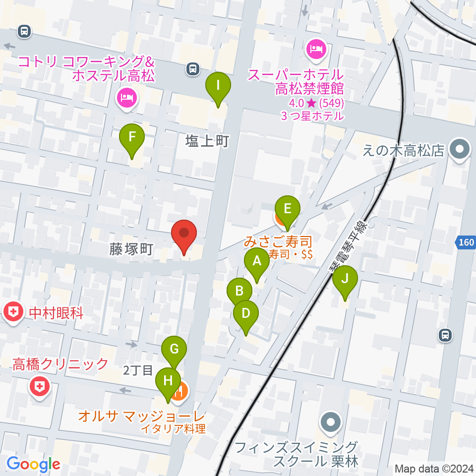 管楽器専門店ミュージカルヒロ周辺のファミレス・ファーストフード一覧地図