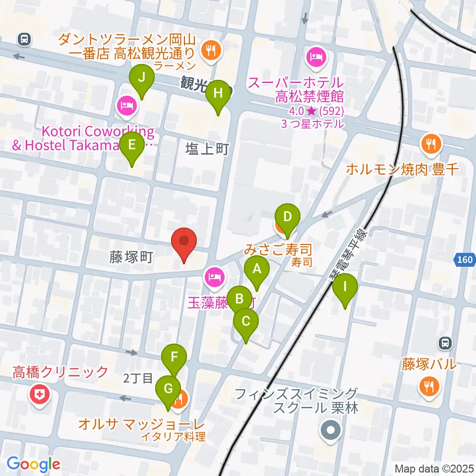 管楽器専門店ミュージカルヒロ周辺のファミレス・ファーストフード一覧地図