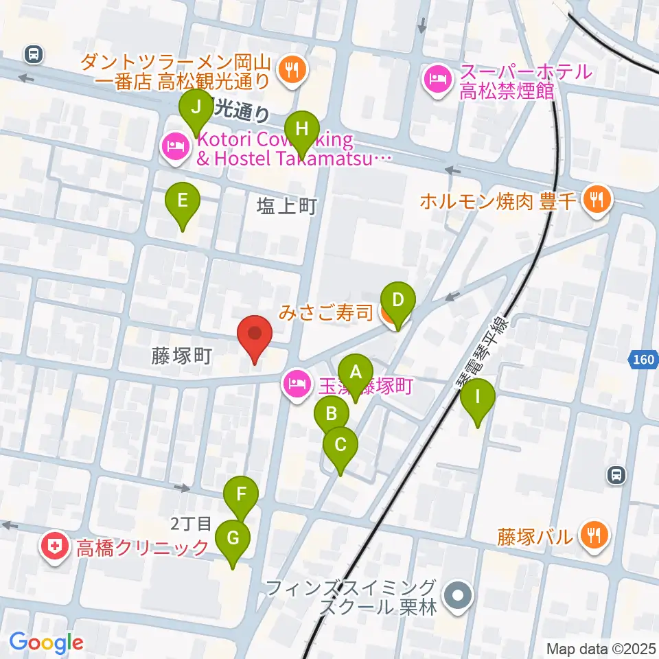 管楽器専門店ミュージカルヒロ周辺のファミレス・ファーストフード一覧地図