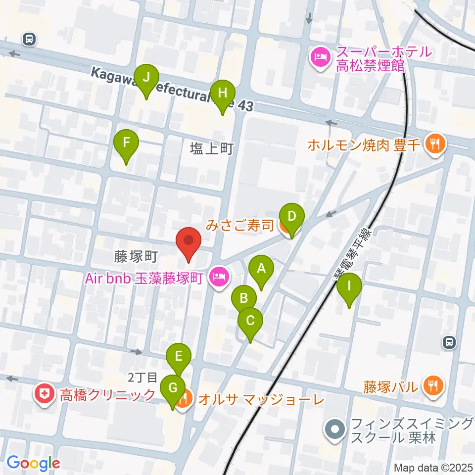 管楽器専門店ミュージカルヒロ周辺のファミレス・ファーストフード一覧地図