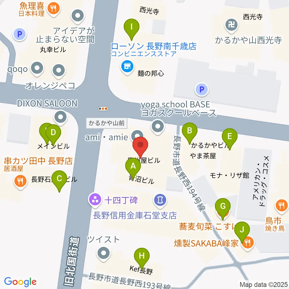 美鈴楽器本店周辺のファミレス・ファーストフード一覧地図