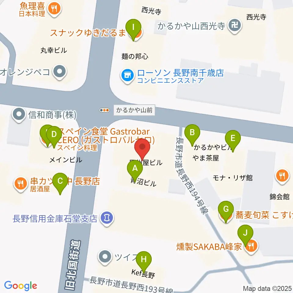 美鈴楽器本店周辺のファミレス・ファーストフード一覧地図