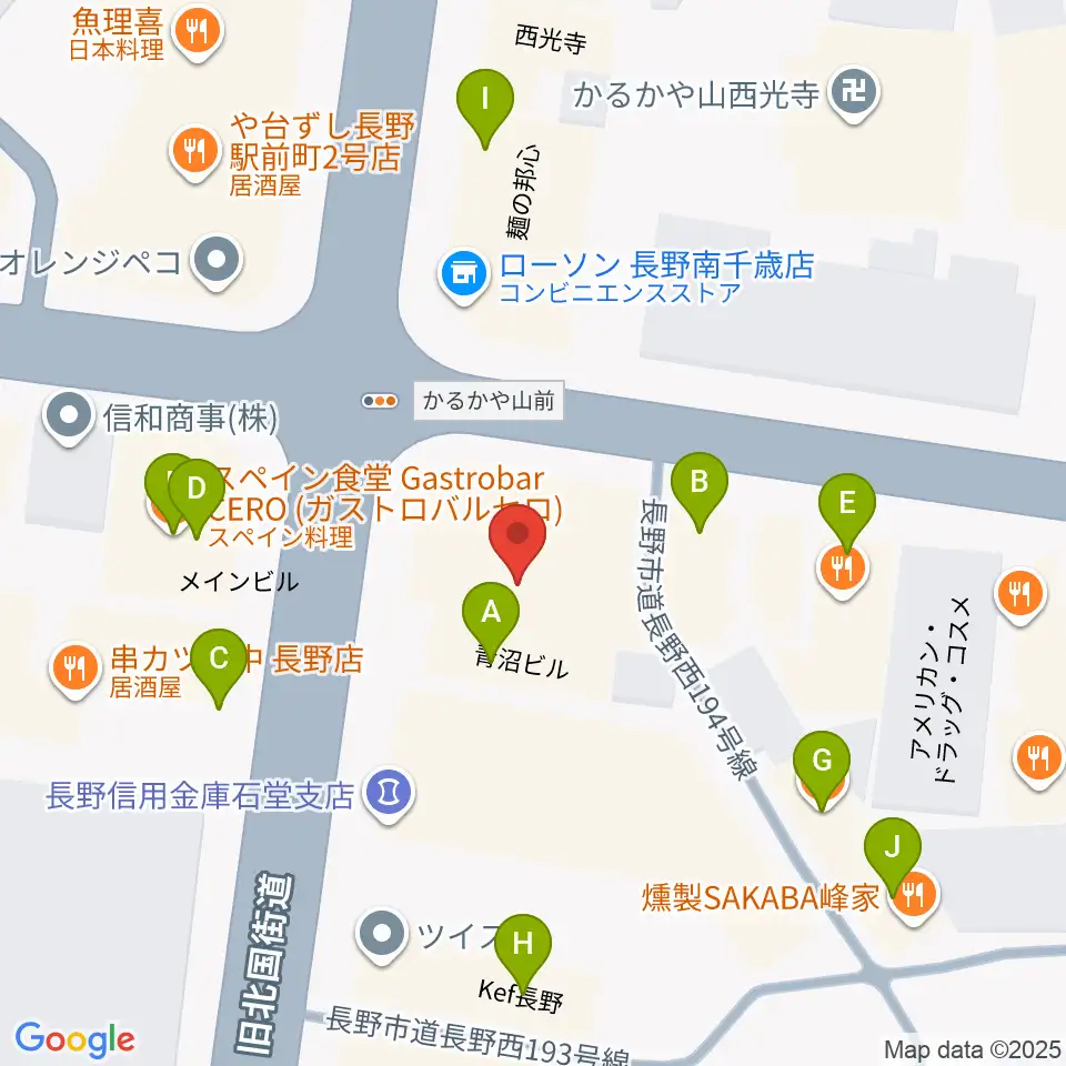 美鈴楽器本店周辺のファミレス・ファーストフード一覧地図