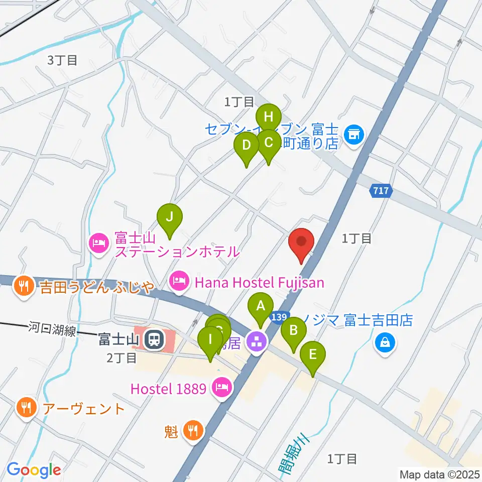 内藤楽器 富士吉田店周辺のファミレス・ファーストフード一覧地図