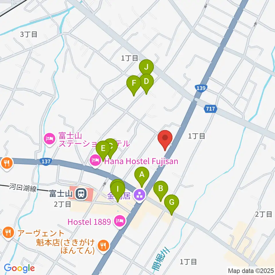 内藤楽器 富士吉田店周辺のファミレス・ファーストフード一覧地図