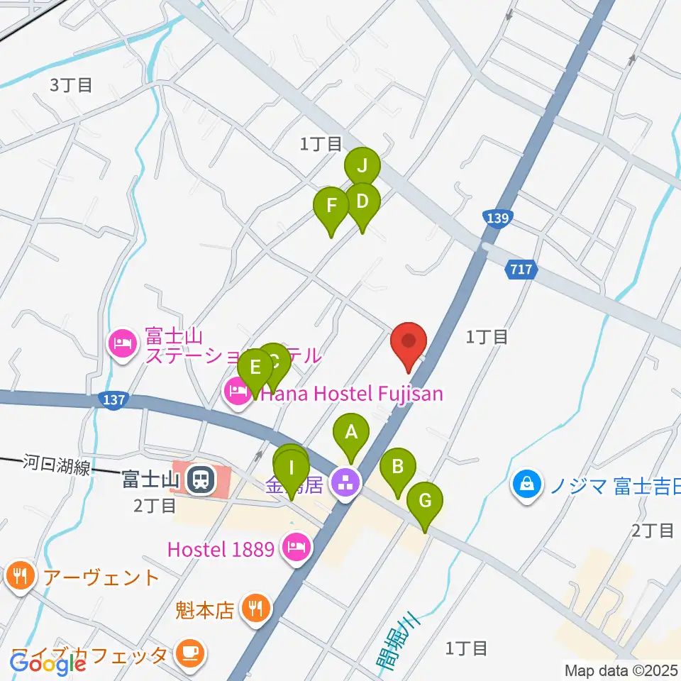 内藤楽器 富士吉田店周辺のファミレス・ファーストフード一覧地図