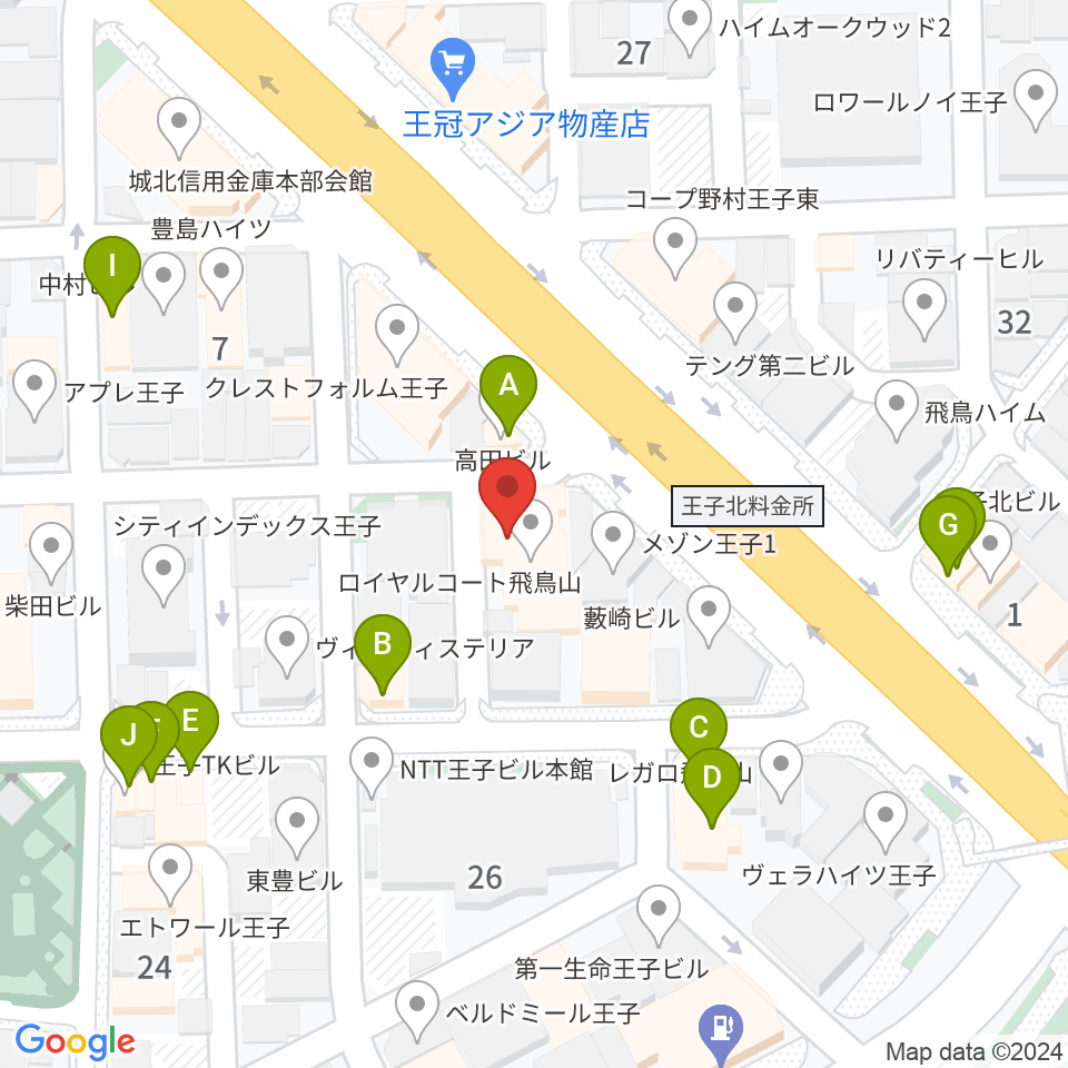 武蔵野楽器周辺のファミレス・ファーストフード一覧地図