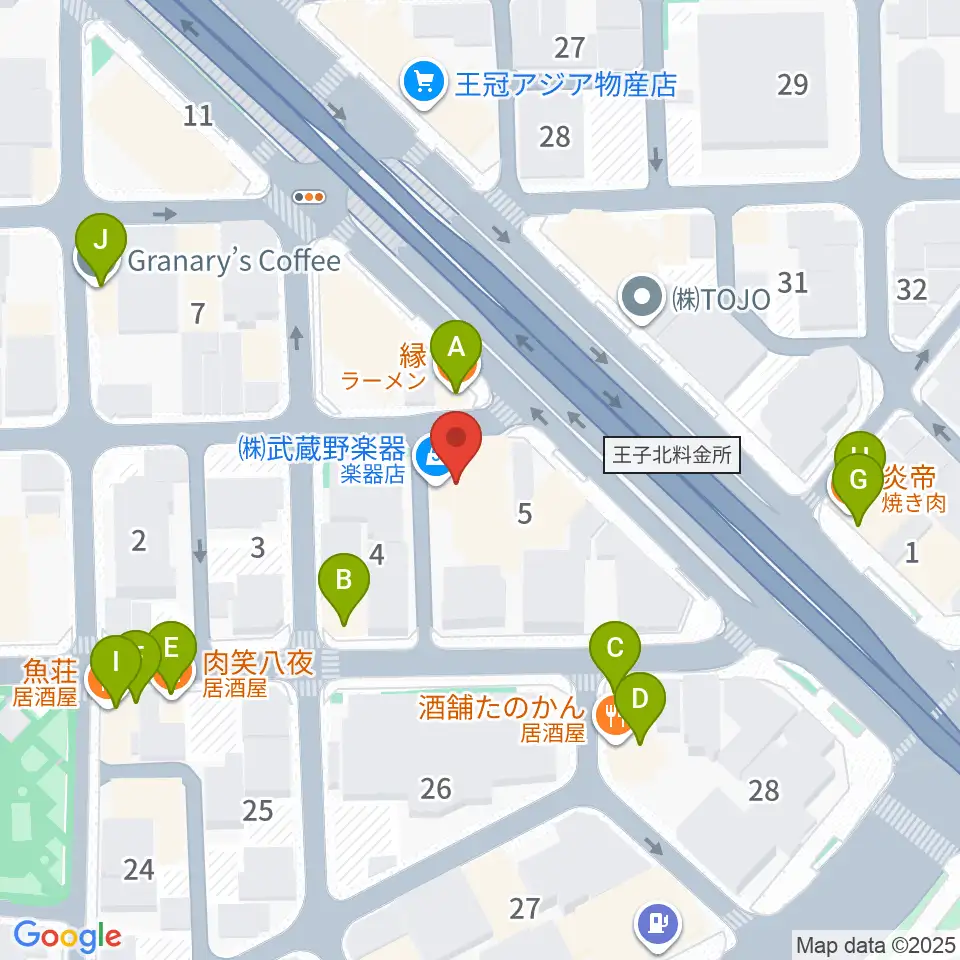 武蔵野楽器周辺のファミレス・ファーストフード一覧地図