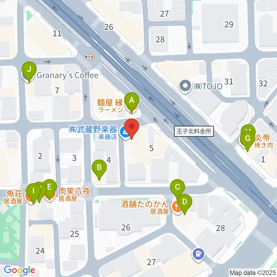 武蔵野楽器周辺のファミレス・ファーストフード一覧地図