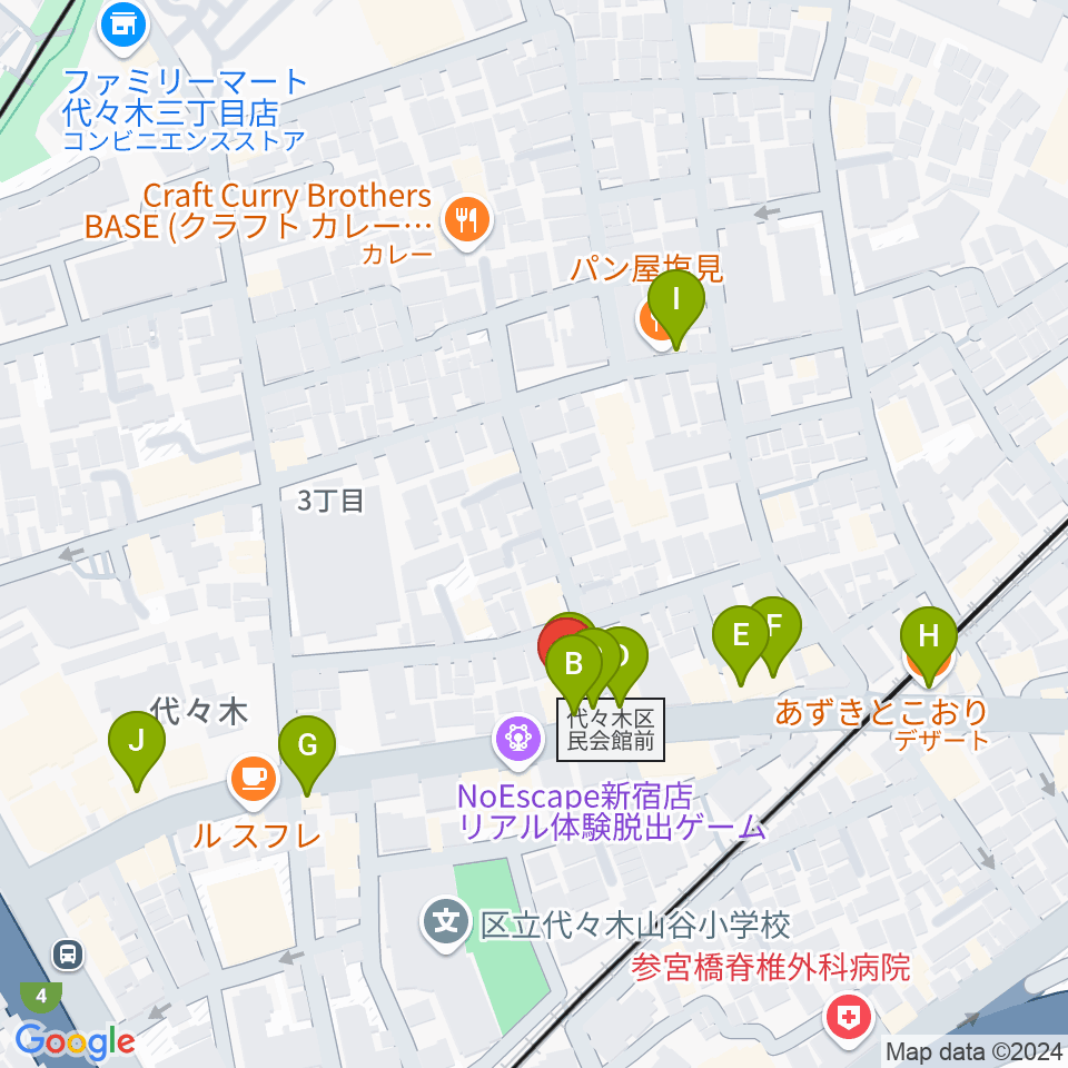 オープンエアースタジオ周辺のファミレス・ファーストフード一覧地図