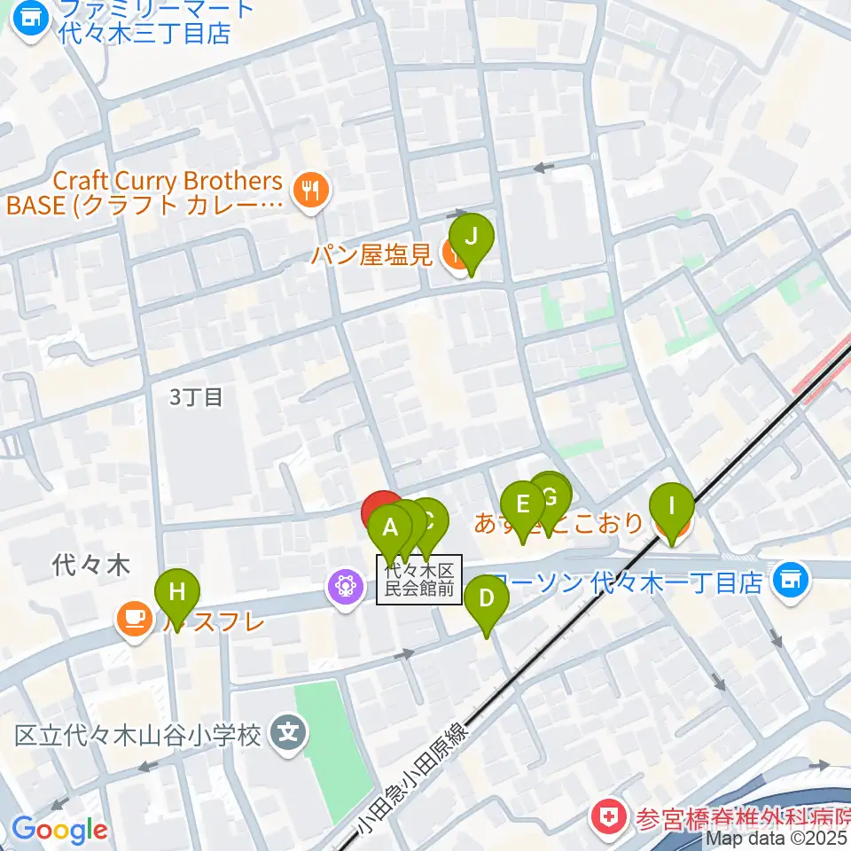 オープンエアースタジオ周辺のファミレス・ファーストフード一覧地図