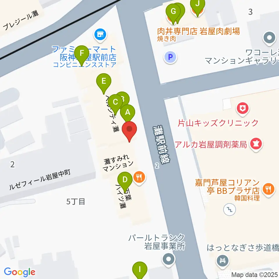 ゼーレ弦楽器工房周辺のファミレス・ファーストフード一覧地図