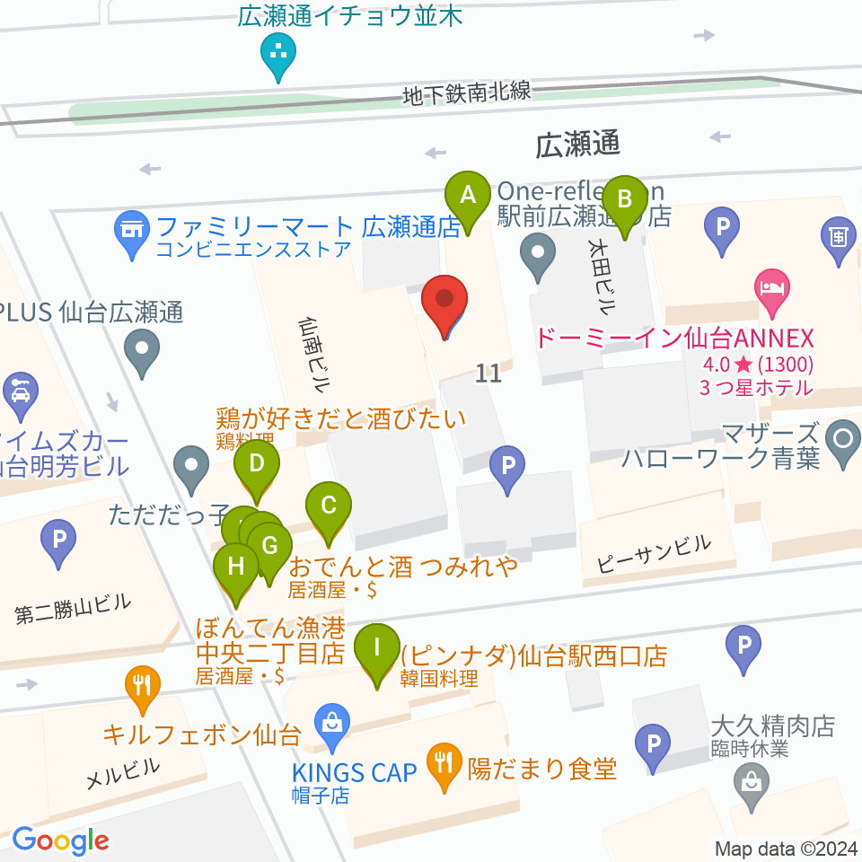 グレースハープ仙台店周辺のファミレス・ファーストフード一覧地図